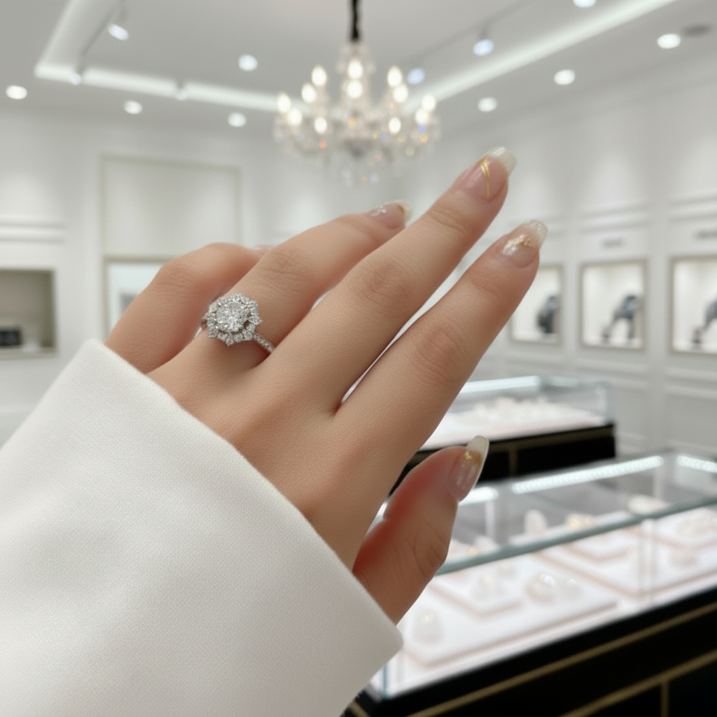 White Gold Sunflower 1.2ct Diamond Option Halo Engagement Ring-Black Diamonds New York