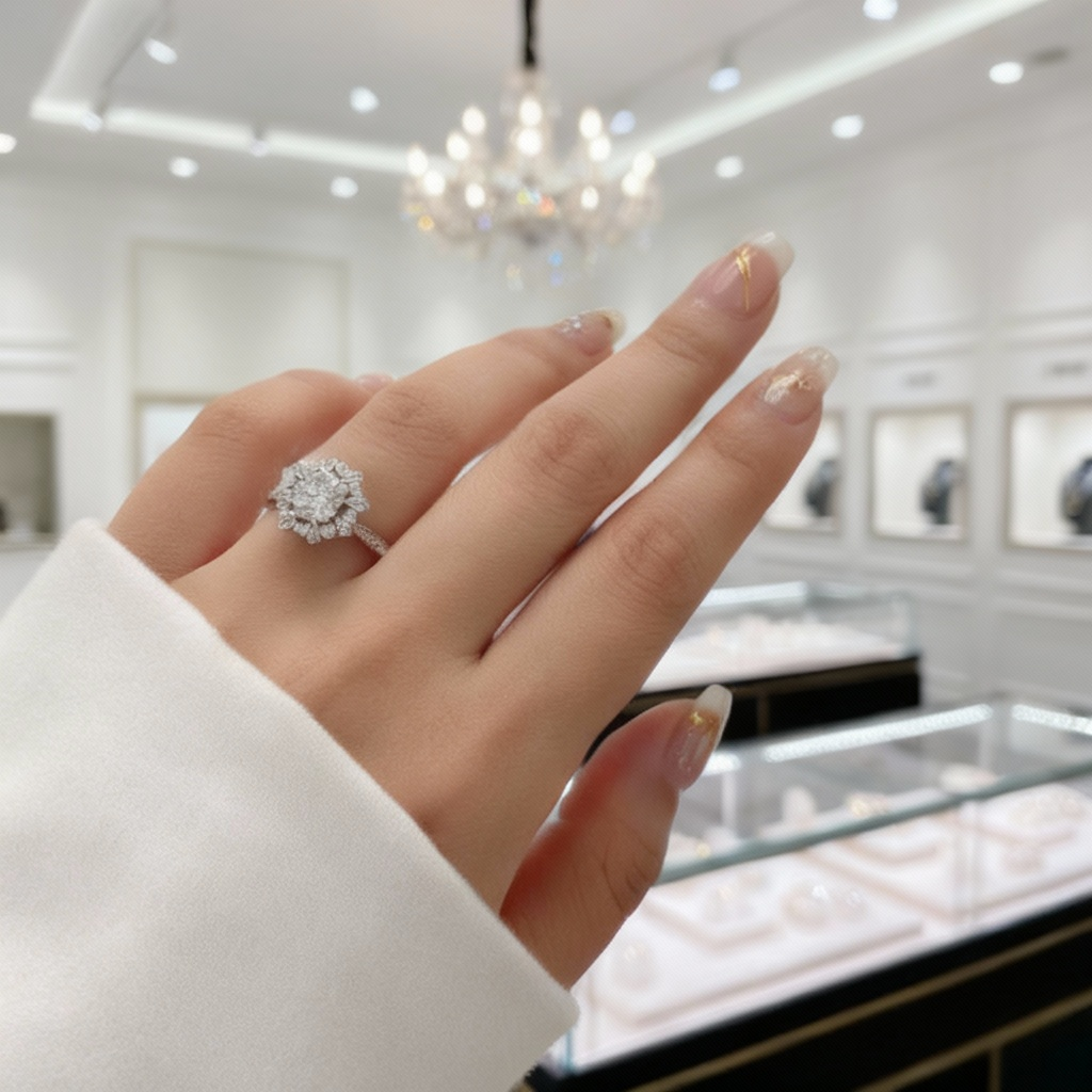 White Gold Sunflower 1.2ct Diamond Halo Engagement Ring-Black Diamonds New York