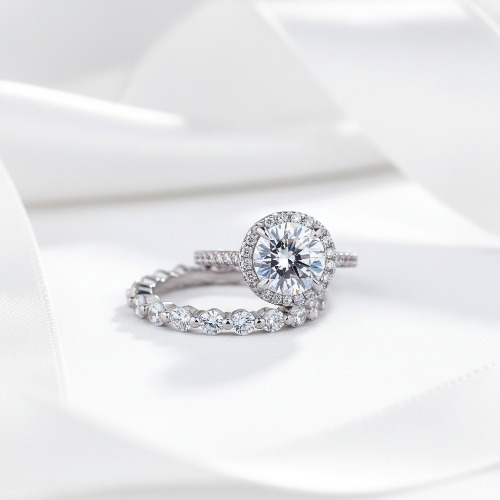 Stunning Halo Round Cut Simulated Diamond Option Wedding Ring Set-Black Diamonds New York