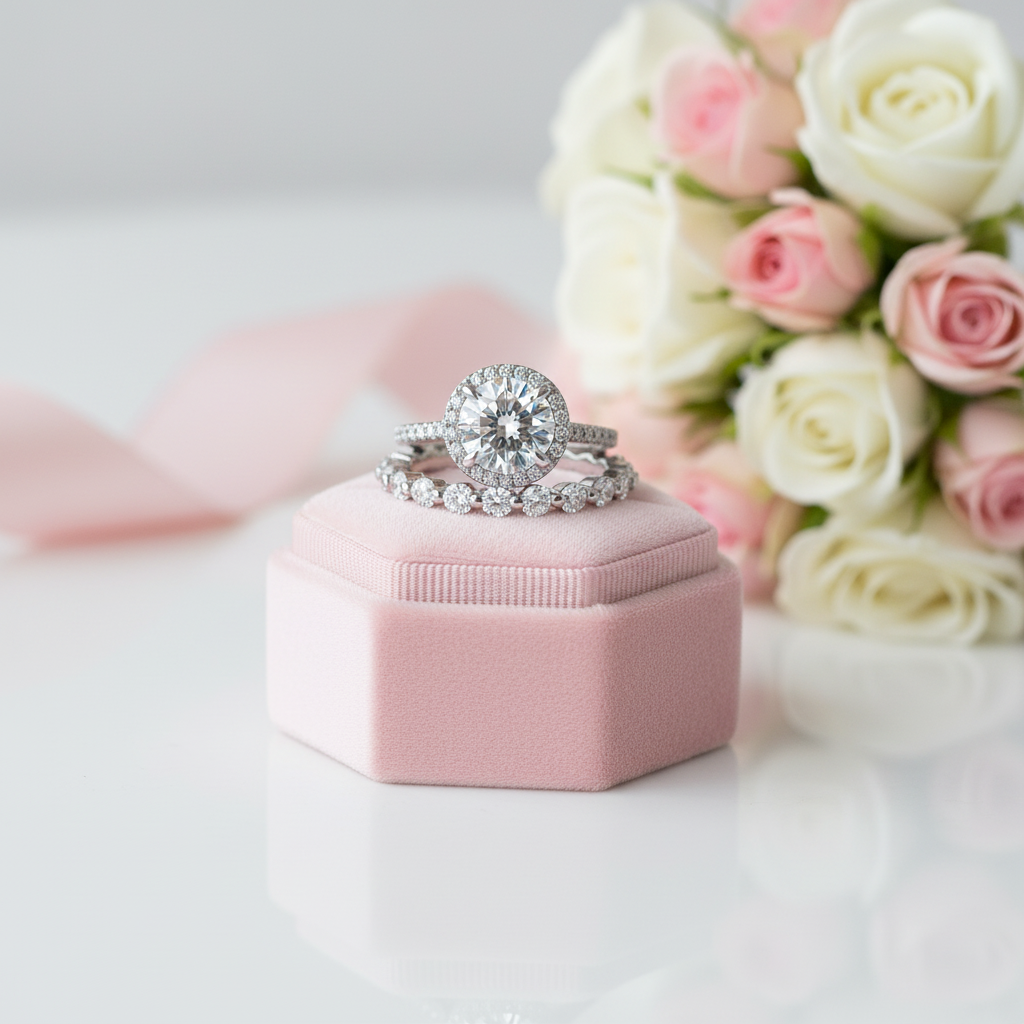 Stunning Halo Round Cut Simulated Diamond Option Wedding Ring Set-Black Diamonds New York