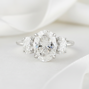 White Gold White Sapphire Oval Cut Three Stone Engagement Ring-Black Diamonds New York