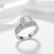Radiant-Cut Diamond Option Double-Halo Split Shank Ring Set-Black Diamonds New York