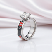 Diamond Option Titanium Wedding Ring with National Flag Inlay-Black Diamonds New York