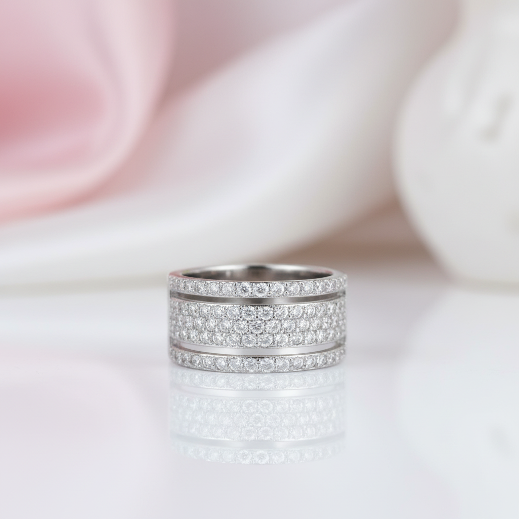 Wide Pave Women's Wedding Band In White Gold-Black Diamonds New York