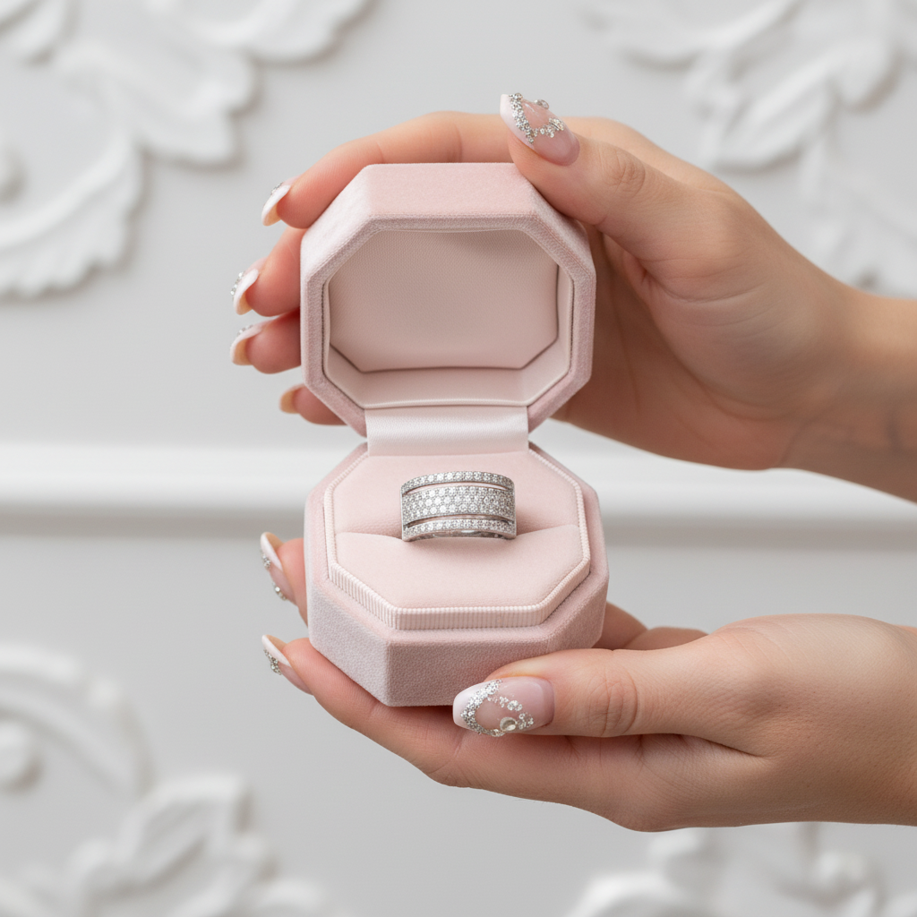 Wide Pave Women's Wedding Band In White Gold