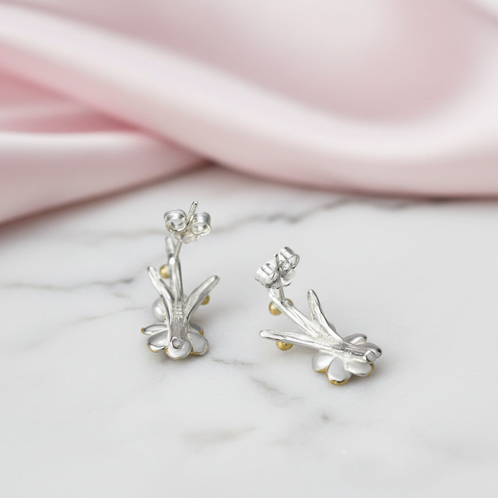 Winter Blossom and Snow Flower Stud Earrings-Black Diamonds New York