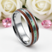 Wood & Abalone Shell Men's Tungsten Carbide Wedding Band-Black Diamonds New York