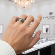 Wood & Abalone Shell Men's Tungsten Carbide Wedding Band-Black Diamonds New York