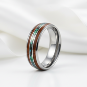 Wood & Abalone Shell Men's Tungsten Carbide Wedding Band-Black Diamonds New York