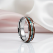 Wood & Abalone Shell Men's Tungsten Carbide Wedding Band-Black Diamonds New York