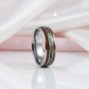 Wood & Abalone Shell Men's Tungsten Carbide Wedding Band-Black Diamonds New York