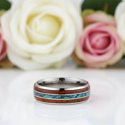 Wood & Abalone Shell Men's Tungsten Carbide Wedding Band-Black Diamonds New York