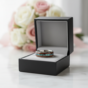 Wood & Abalone Shell Men's Tungsten Carbide Wedding Band-Black Diamonds New York