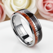 Wood and Arrow Dome Tungsten Men's Wedding Band-Black Diamonds New York