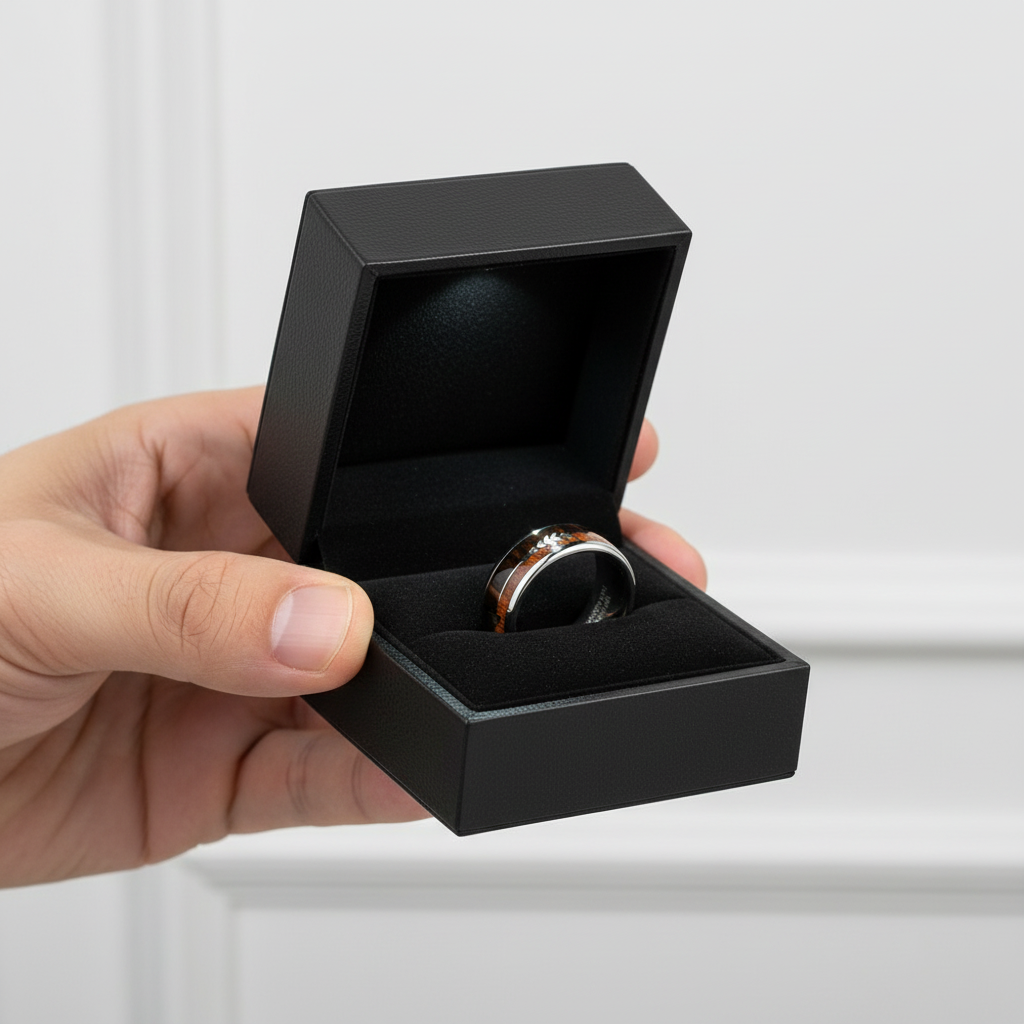 Wood and Arrow Dome Tungsten Men's Wedding Band-Black Diamonds New York