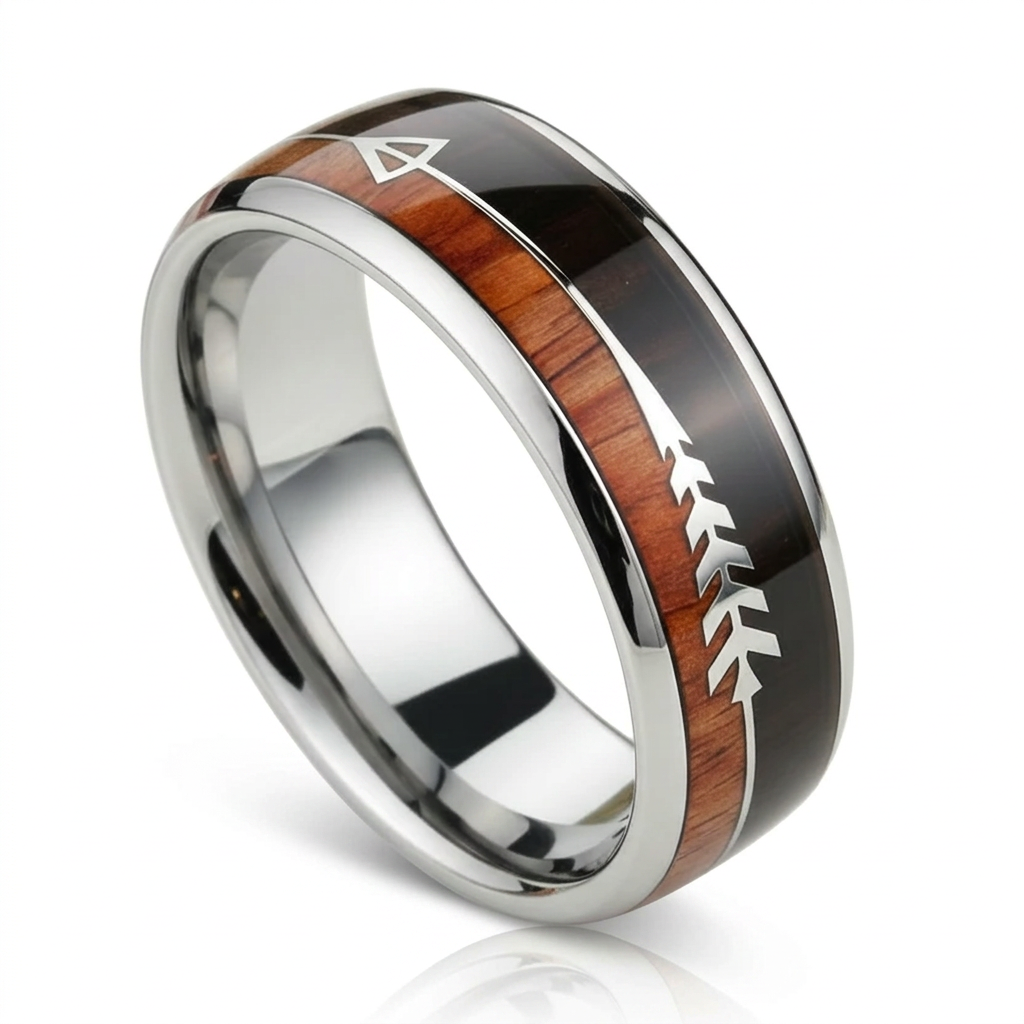 Wood and Arrow Dome Tungsten Men's Wedding Band-Black Diamonds New York