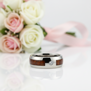Wood Inlay Men's Tungsten Carbide Wedding Band with Diamond Option-Black Diamonds New York
