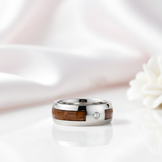 Wood Inlay Men's Tungsten Carbide Wedding Band with Diamond Option-Black Diamonds New York