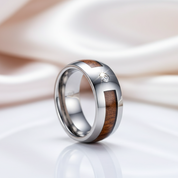 Wood Inlay Men's Tungsten Carbide Wedding Band with Diamond Option-Black Diamonds New York