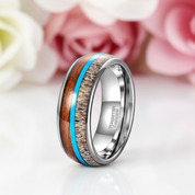 Wood, Malachite, & Antler Men's Tungsten Carbide Wedding Band-Black Diamonds New York