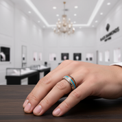 Wood, Malachite, & Antler Men's Tungsten Carbide Wedding Band-Black Diamonds New York