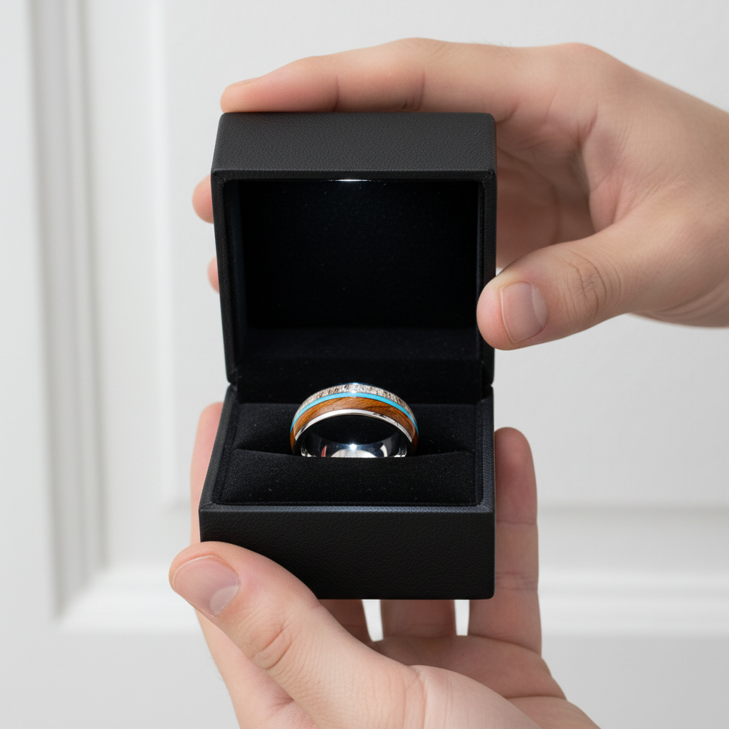 Wood, Malachite, & Antler Men's Tungsten Carbide Wedding Band-Black Diamonds New York