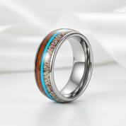 Wood, Malachite, & Antler Men's Tungsten Carbide Wedding Band-Black Diamonds New York