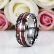 Wood & Shell Men's Tungsten Wedding Band-Black Diamonds New York