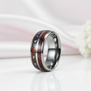 Wood & Shell Men's Tungsten Wedding Band-Black Diamonds New York