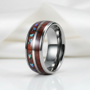 Wood & Shell Men's Tungsten Wedding Band-Black Diamonds New York