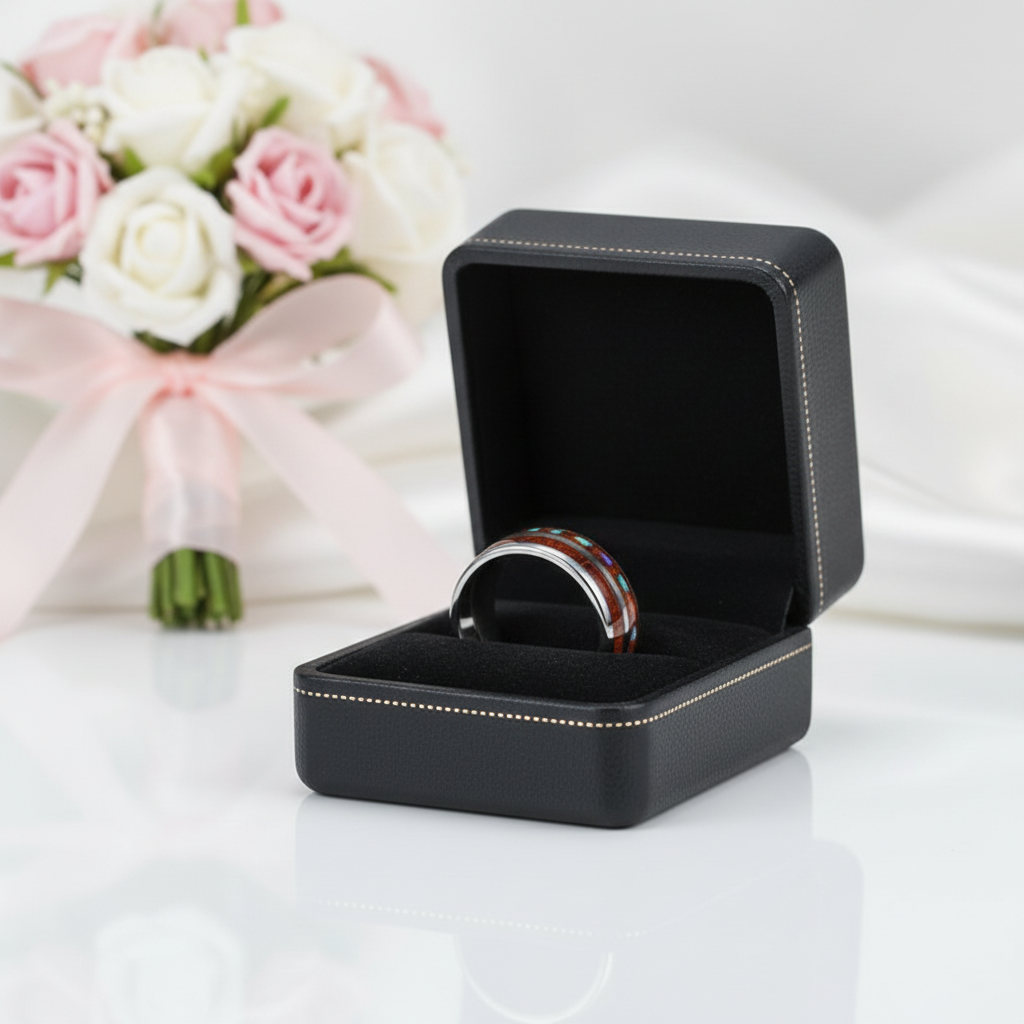 Wood & Shell Men's Tungsten Wedding Band-Black Diamonds New York