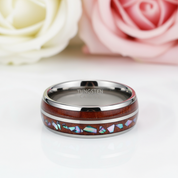 Wood & Shell Men's Tungsten Wedding Band-Black Diamonds New York