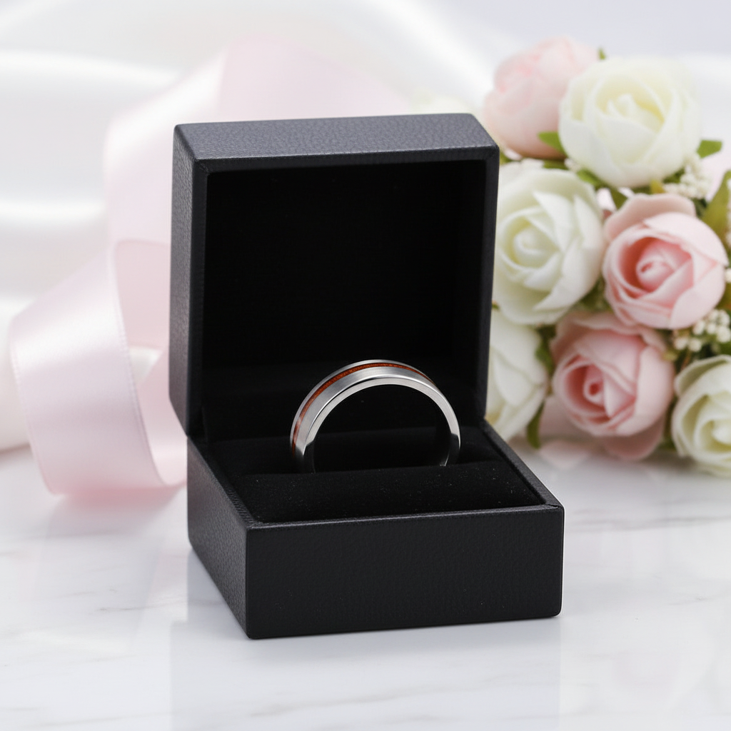 Wood Titanium Men's Wedding Band-Black Diamonds New York