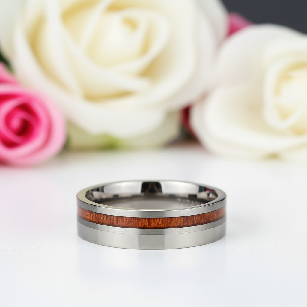 Wood Titanium Men's Wedding Band-Black Diamonds New York