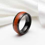Wooden Black Titanium Domed Wedding Band-Black Diamonds New York