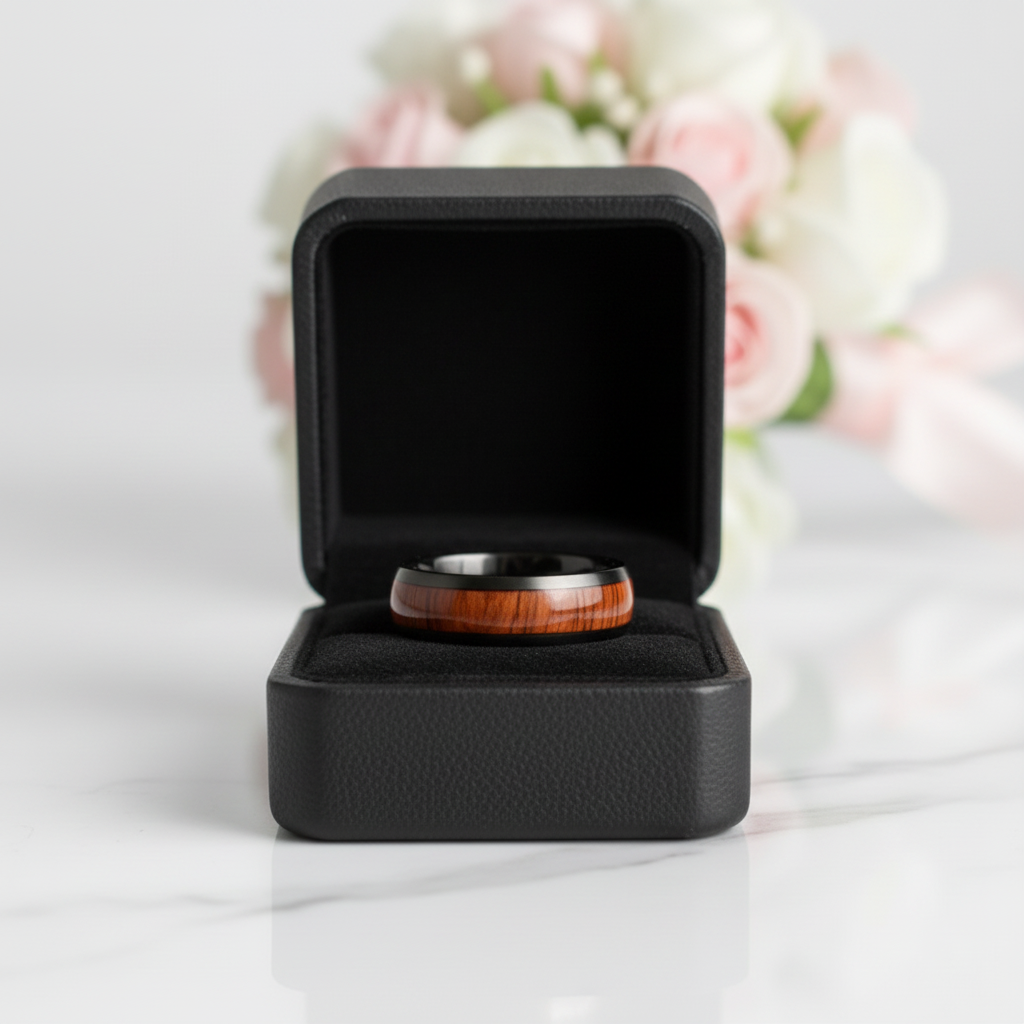 Wooden Black Titanium Domed Wedding Band-Black Diamonds New York