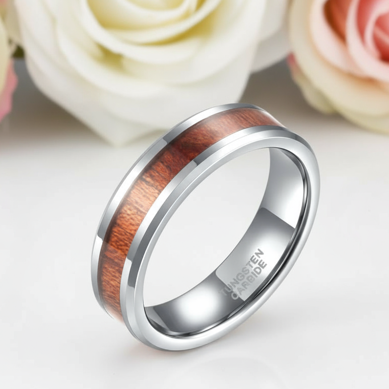 Wooden Men's Tungsten Wedding Band-Black Diamonds New York