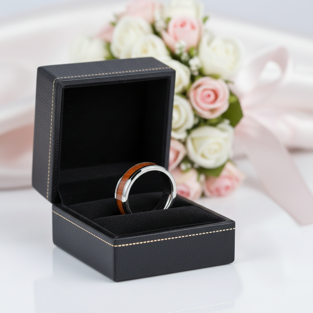 Wooden Men's Tungsten Wedding Band-Black Diamonds New York