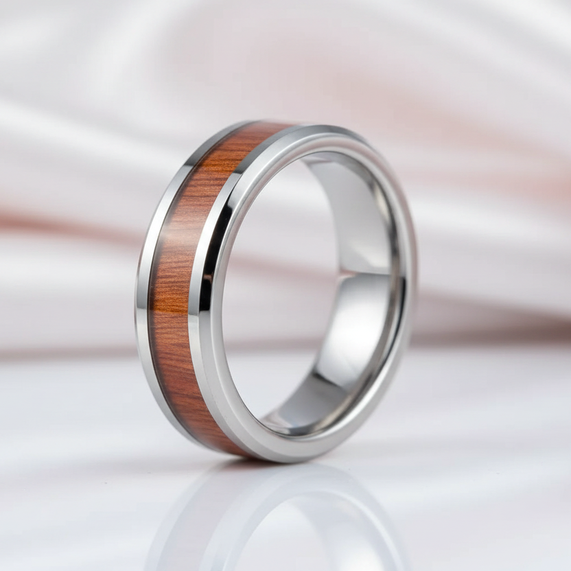 Wooden Men's Tungsten Wedding Band-Black Diamonds New York