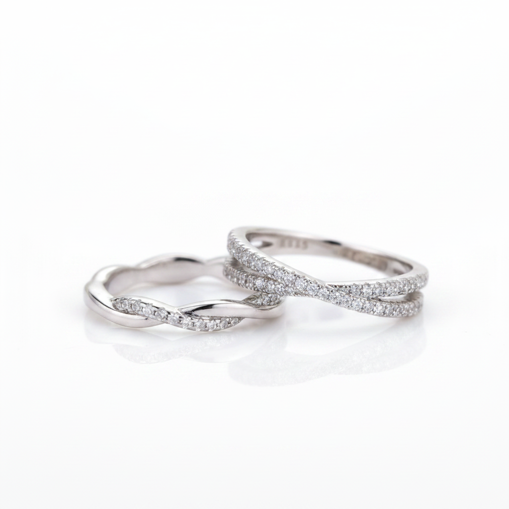 X Criss Cross & Twist Infinity Wedding Band Set-Black Diamonds New York