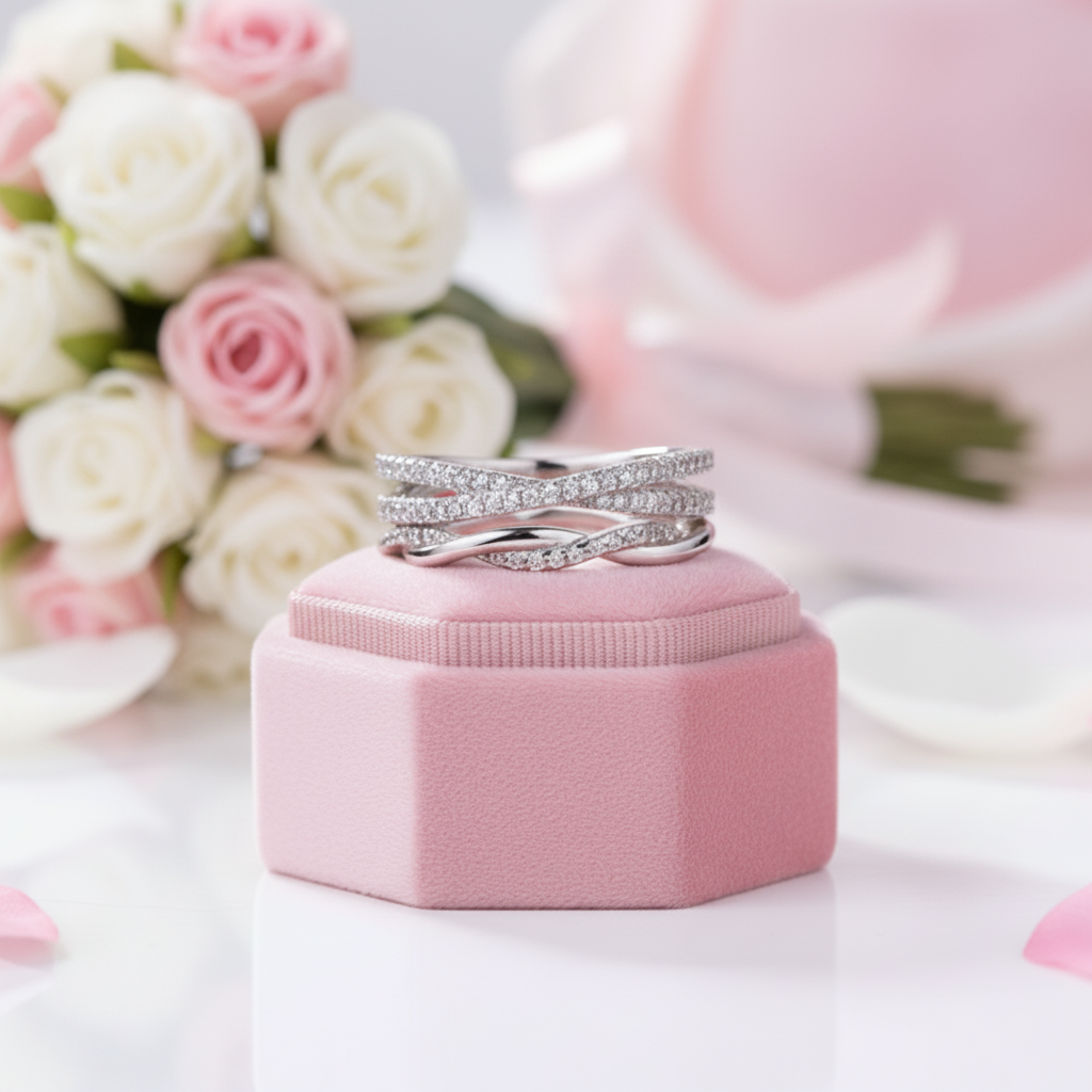 X Criss Cross & Twist Infinity Wedding Band Set-Black Diamonds New York