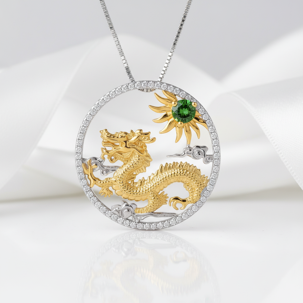 Year Of The Dragon-Chrome Diopside Handmade Flying Dragon Necklace-Black Diamonds New York