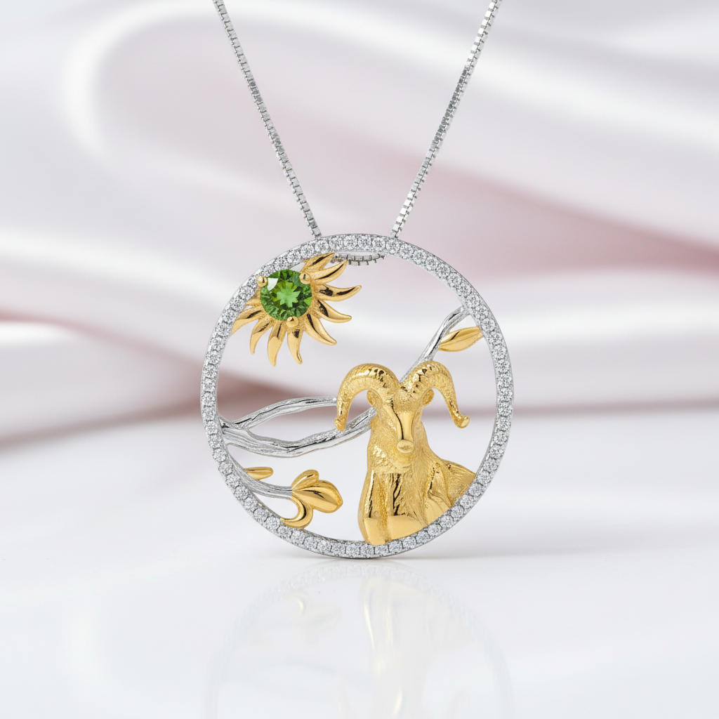 Year Of The Goat-Handmade Goat Necklace with Gemstone-Black Diamonds New York