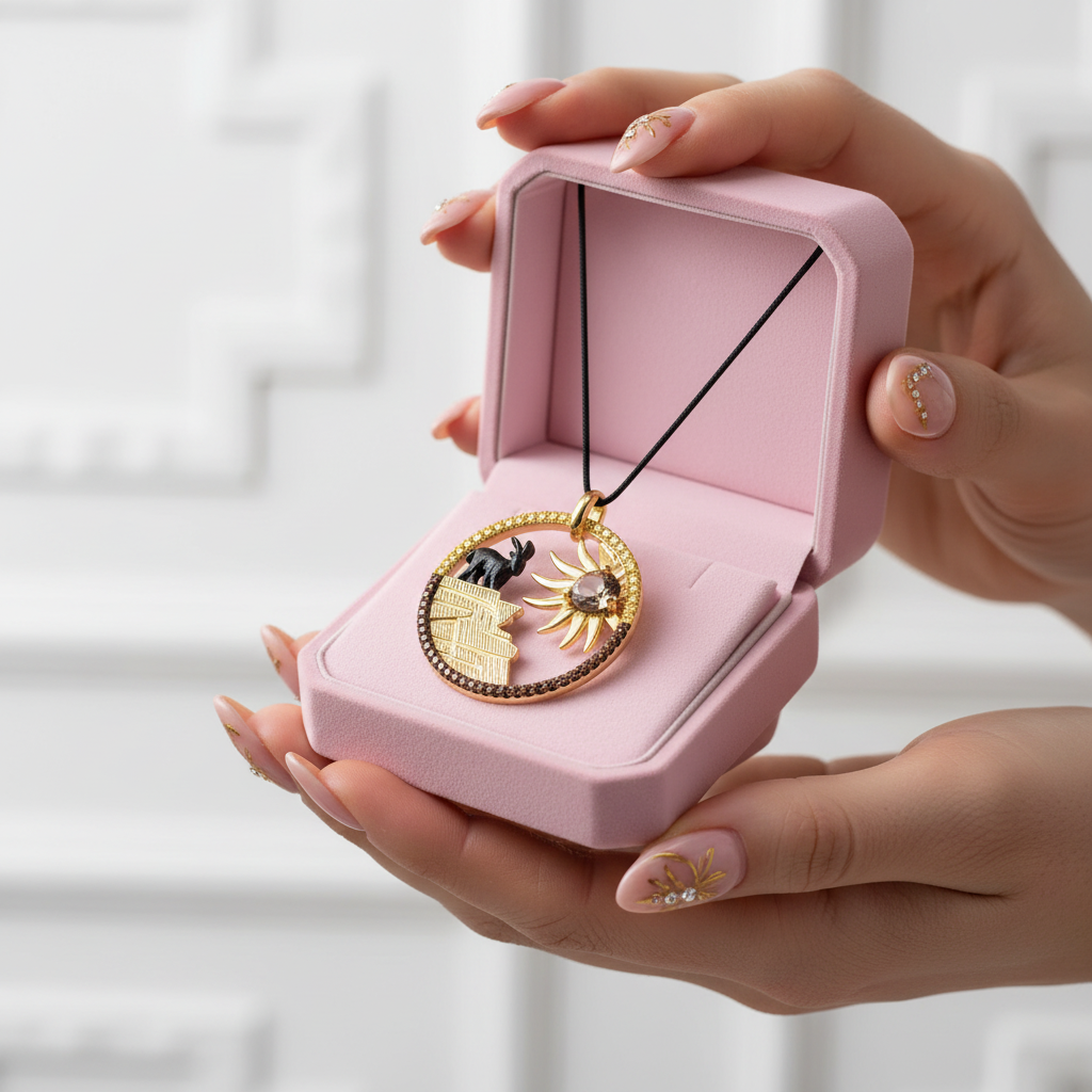 Year Of The Goat- Smoky Quartz Lovely Sunflower Goat Necklace-Black Diamonds New York