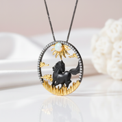 Year Of The Horse- Galloping Horse African Opal Gemstone Necklace-Black Diamonds New York