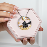 Year Of The Horse- Galloping Horse Natural African Opal Necklace-Black Diamonds New York