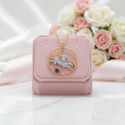Year Of The Horse- Galloping Horse Exquisite Amethyst Simulant Necklace-Black Diamonds New York