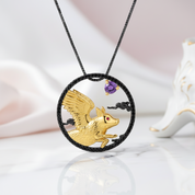 Year Of The Pig-Red Garnet Handmade Pig Chivalrous Necklace-Black Diamonds New York