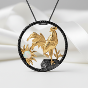 Year Of The Rooster- African Opal Gemstone Rooster Necklace-Black Diamonds New York
