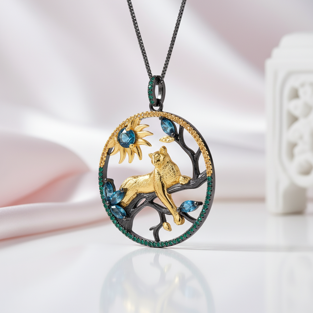 Year Of The Tiger- London Blue Topaz Tiger Necklace-Black Diamonds New York